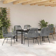 Grey 7-Piece Outdoor Dining Set with Cushions, Poly Rattan Patio Furniture Set with Tempered Glass Table for Garden, Backyard, Poolside, Includes 6 Chairs, Weather-Resistant Durable for Entertaining