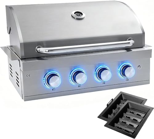 4 Burner 28in Built in Gas Grills Charcoal & Propane Combo Grill