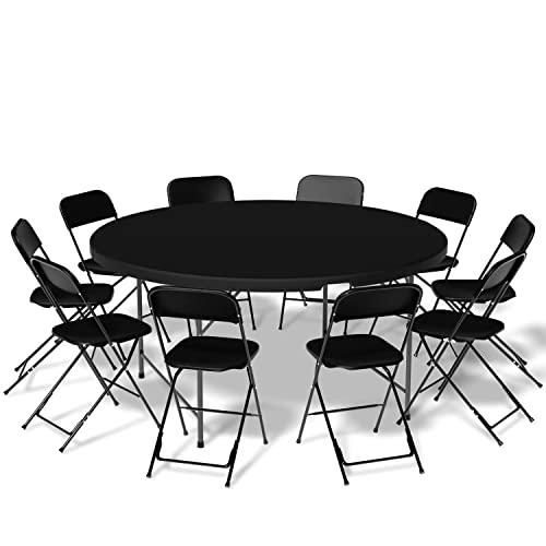 MoNiBloom Dinner Table Chair Set, 5ft Plastic Folding Table, Indoor Outdoor Heavy Duty Portable w/Handle and Set of 10 Indoor Outdoor Portable Chair for Home Indoor Outdoor