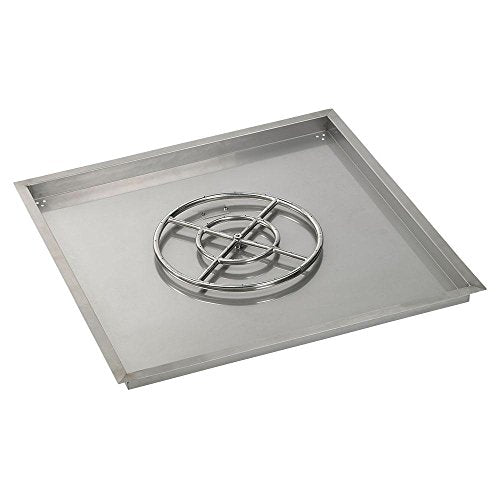 American Fireglass SS-SQPKIT-P-36 Propane 36" Square Stainless Steel Drop-in Pan with Spark Ignition Kit (18" Fire Pit Ring)
