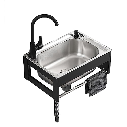NYTFHMS Outdoor Wall-Mounted Single for & Camper Includes Faucet & Inlet Hose Adjustable Installation Height Ideal for Outdoor Cooking & Camping,58x43x21cm