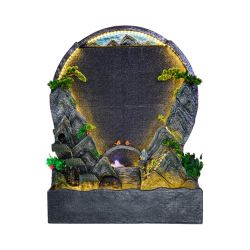 Large Zen Mountain Wall Water Fountain with LED Lights – Indoor/Outdoor Decorative Waterfall Feature for Home, Garden, or Office