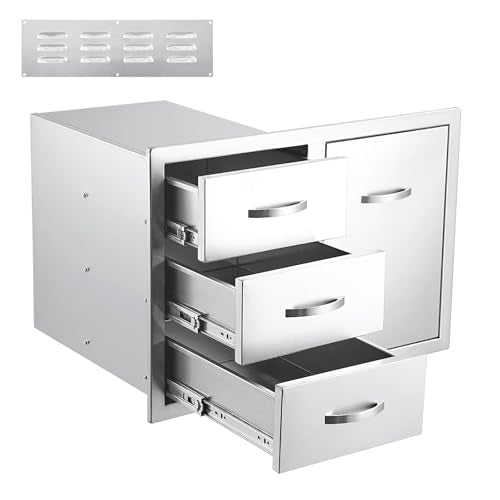 Pisumsativum Kitchen Drawer Combo Cabinet 33''W x 22''H x 22''D, BBQ Stainless Steel Drawers, Enclosed Built-in Drawer, Perfect for BBQ Grill Station Outdoor Kitchen Storage Cabinet
