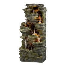 Alpine Corporation WIN1092 Outdoor Multitiered Rock Waterfall Floor Fountain with Warm White LED Lights, 51" Tall, Brown