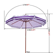3WWWQMAA8 Purple Striped Umbrella,Large Garden Parasol/Outdoor Protective Market Table Umbrella,2.7m/9FT Patio Umbrella Canopy Easy to Close