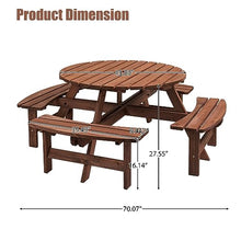 43.3" Outdoor Wooden Picnic Table with Benches Set and Umbrella Hole Brown