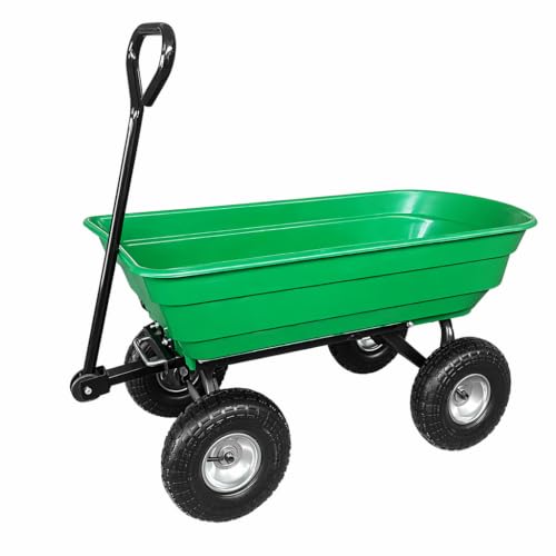 Garden Dump Cart 75l 350kg Heavy Duty Garden Cart Wagon, 4 Wheel Wheelbarrow with Pneumatic Tires, Utility Yard Dump Wagon for Lawn Garden Farm Use