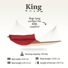 LA SIESTA® Alabama Quilted Hammock with Spreader Bar & TreeMount, Fabric Tree Hammock with Tree Straps for Beams Posts - Weatherproof Outdoor Hammock - 2 Person Double Hammock Bed -XL King, Red Pepper