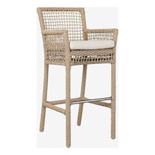 Pemberly Row Outdoor Bar Stool, 31" Seat Height, Olefin & Aluminum, Natural Brown Finish, Chic Woven Design, Fade-Resistant, Ideal for Patio, Deck, or Outdoor Spaces