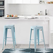 ZDXY Set of 4 Metal Bar Stools Breakfast Stool Kitchen Chair for Counter Height Indoor-Outdoor Modern Stackable Industrial Stools, 30 Inches (Light Blue)