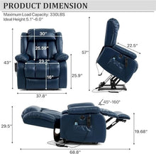 HTERWQEA Dark Blue Power Lift Recliner Chair with Massage Heat