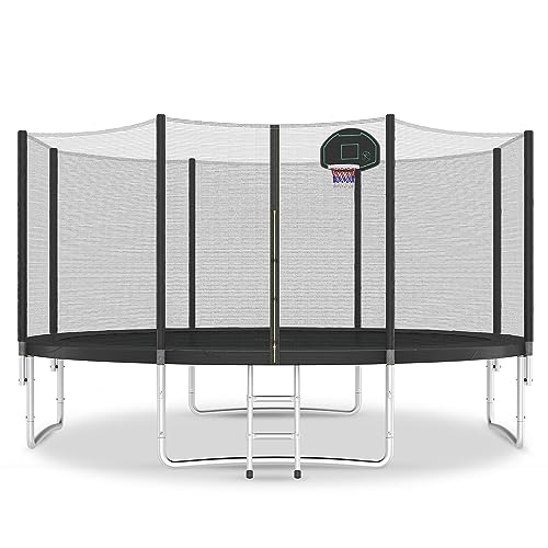 Merax 14FT Trampoline with Safety Enclosure, Basketball Hoop & Ladder Black