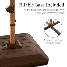 Best Choice Products 10ft Square Cantilever Patio Umbrella w/Base Included, Woodgrain Pattern Pole & Solar LED Lights, 360-Rotation, Offset Hanging Outdoor Shade - Cerulean