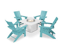 POLYWOOD Modern Curveback Adirondack Chair 5-Piece Conversation Set with Fire Pit Table