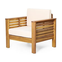 Acacia Wood Outdoor Furniture Set with Water-Resistant Cushions, Patio Club Chair and Loveseat with Matching Side Table, All-Weather Slat Design Seating (Brown,LOVESEAT+2 Chair+Table)