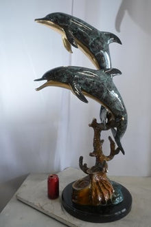 Nifao Dolphin, Coastal Ocean Decor Medium Bronze Statue, 18"L x 16"W x 39"H