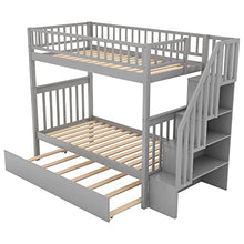 Merax Twin Over Twin Bunk Beds with Staircase and Trundle Grey