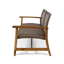 Hassyee Acacia Wood Loveseat for Two Person, Outdoor Furniture with Woven Wicker Backrest and Seat for Backyard, Balcony, Poolside, Outdoor, Classic Chair with Wooden Armrests for Garden (Natural)