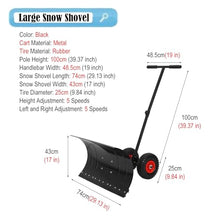 EliteBloom Heavy Duty Snow Pusher Shovel Car for Winter, Driveway Home Garage Emergency Snow Removal Device with Wheels & Handle, Metal Back Saver Snow Plow for Seniors Adult Teen,Black-Small