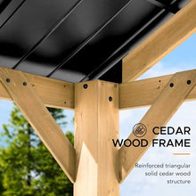 Sunjoy 13x15 ft Wood Gazebo with Black Steel Hardtop Roof and Natural Cedar Frame