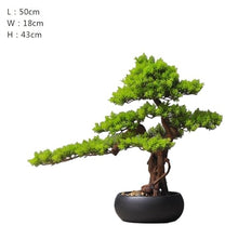 HCZKIUJ Bonsai Simulation Welcome Pine with Black Round Pot Arrangement Home Living Room Potted Plants Desktop Plant