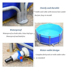 JINMLBO Pool Above Ground, Canvas Fish Pond Pool with Metal Bracket Round Large Fold Aquarium Children's Pool Fish Tank for Koi Culture Agricultural Irrigation (Color : Blue, Size : 1.2x0.6m)