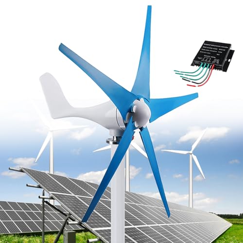 SAIYERUS Wind Turbines, 5 Blade Professional Wind Turbines Small Windmill Generator 12000W Industrial, Solar and Wind Power Parts and Accessories, 3 Phase AC Permanent Magnet Generator,Blue-12V