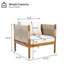 Christopher Knight Home Lenor Acacia Wood Lounge Chair Outdoor Set of 2 with Removable Cushion, Solid Wood Patio Accent Chair with Diamond Rope Weave, Patio Furniture Set Sofa Chair, Beige+Cream+Teak