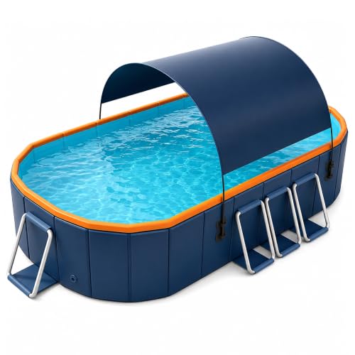 Large Above Ground Pool, Foldable Steel Frame Swimming Pool for Backyard