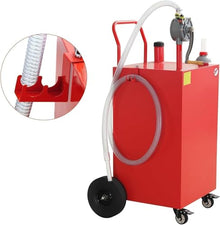 50 Gallon Gas Portable Fuel Caddy with Manual Transfer Pump, Flat-Free Wheels, Gasoline/Diesel Storage Tank and Hose for Car, Truck, Boat, ATV, Lawn Mower,Red.