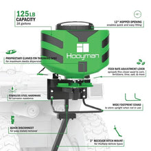 Hooyman Vehicle Spreader with Adjustable Feed Rate, Universal Attachment, 125LB Capacity, for Seeding, Land Management, and Lawncare