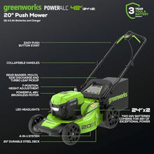 Greenworks 48V (24V x 2) 20in Push Lawn Mower, (2) 4.0 Ah Batteries Kit