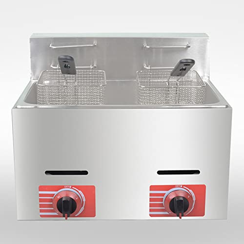 TXGJWRA Commercial Fat Fryer Basket Commercial Gas Fryer,10L20L Single CylinderTwo-Cylinder Fryer Large Capacity,Chip Fryer with Removable Basket and Lid, Outdoor Gas Fryer for R,1Tank2Basket