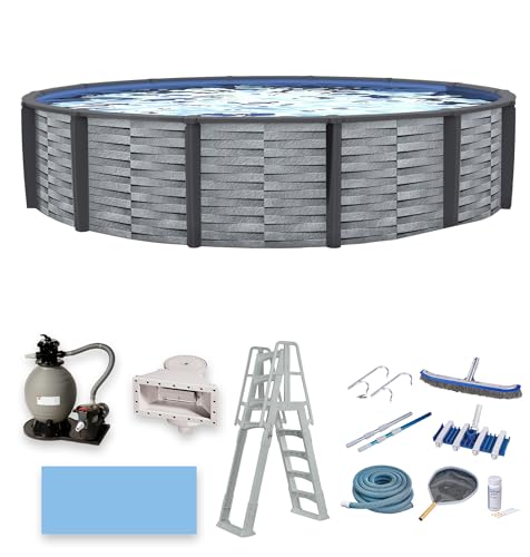 Blue Wave NB19835 Affinity 30-ft Round 52-in Deep 7-in Top Rail Resin Above Ground Swimming Pool Gray