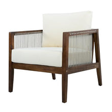 Merax Outdoor 4-Piece Sofa Set with Acacia Wood Frame & Rope Detail, 2 Club Chairs, Loveseat & Coffee Table, Water-Repellent Beige Cushions for Patio, Backyard & Deck, Dark Brown