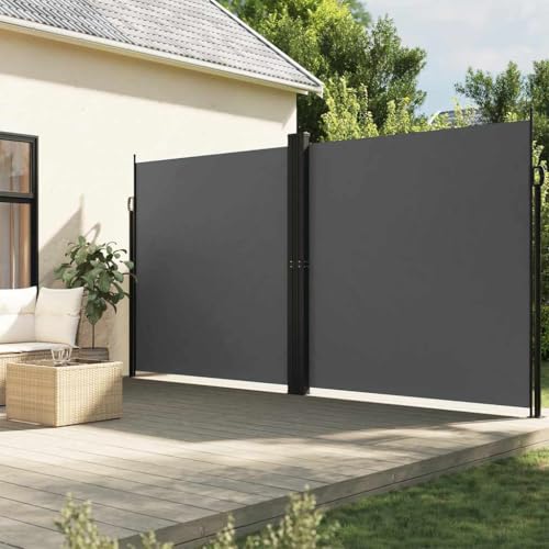KTHLBRH Retractable Side Awning Anthracite 100% Polyester with PU Coating, Adjustable Waterproof UV Resistant Outdoor Shade for Balcony Garden Patio, Windproof Easy Installation