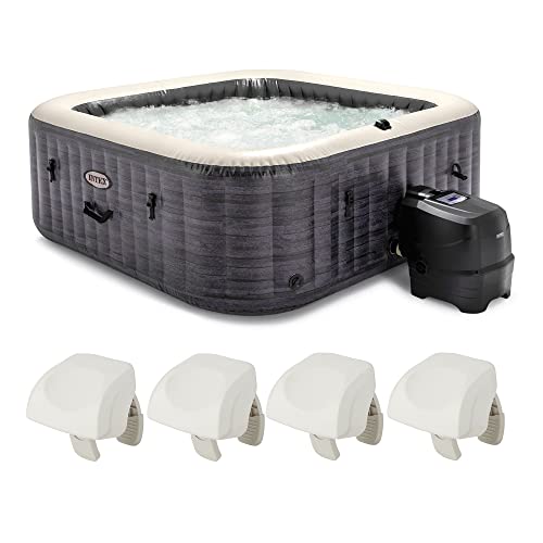 Intex PureSpa Plus Greystone 6 Person Inflatable Outdoor Hot Tub 94" Square Spa with 170 AirJets