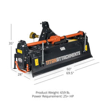 Titan Attachments 3 Point 60" Rotary Tiller Attachment Fits Cat 1 Tractors, Charcoal Finish, Single Speed PTO Driven Cultivator with a 540 RPM Gearbox, Replaceable L-Shaped Tines Work 5" Deep