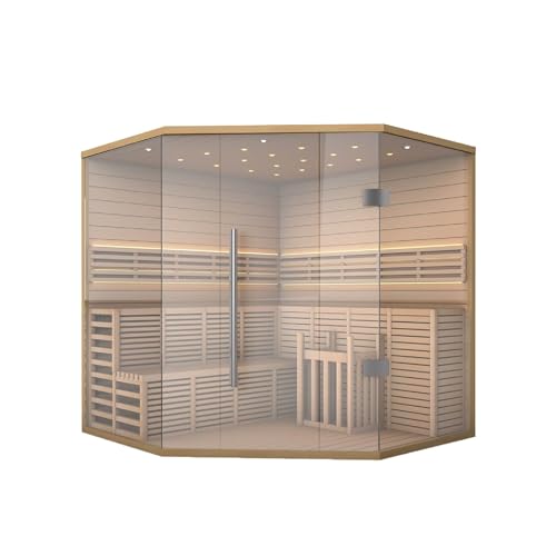 ALEKO Traditional Indoor Sauna Canadian Hemlock Wood 5-6 Person LED Lights Wet Steam Dry Sauna UL Certified 6kW Harvia Sauna Heater SEA5JIU
