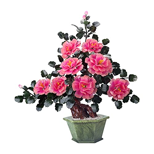 YXIANG56Q Fake Plants Fake Plants Artificial Bonsai Jade Peony Flower Faux Tree Jade Carving Crafts Perfect for Office Home Decoration Chinese Bonsai Ornaments Bonsai Tree