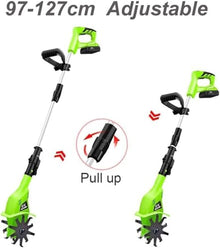 LBAawxe MekUk Garden Tiller & Cultivator Rotavator Cordless Electric tillers, Working Width 10 cm, Depth 25 cm, Adjustable Handle for Garden Care Compacted Soils and Lawn Yard