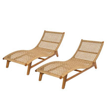Christopher Knight Home Amanda Acacia Wood Chaise Lounge Chair Outdoor Set of 2, Wicker Patio Chaise Lounges for Balcony Backyard, Outdoor Sun Lounger, Poolside Seating, Light Brown+Teak