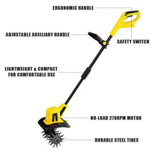Cordless Garden Tiller Rotavator,Electric Powerful Soil Cultivator for Lawn,22Cm Working Width, 16Cm Tilling Depth, Weed Removal, for Garden, Vegetable Plots