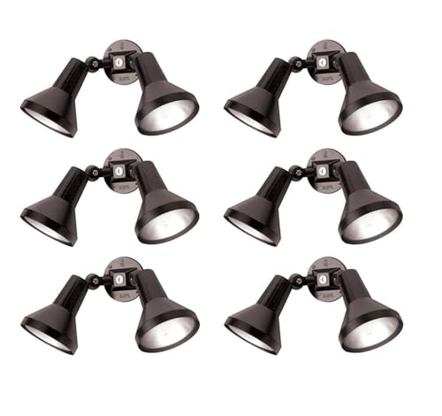 Ciata 15" Outdoor Security Flood Light 2 Head with Heavy Duty Cast Aluminum Body 150W PAR38 Weather Proof Black Finish - 6 Pack