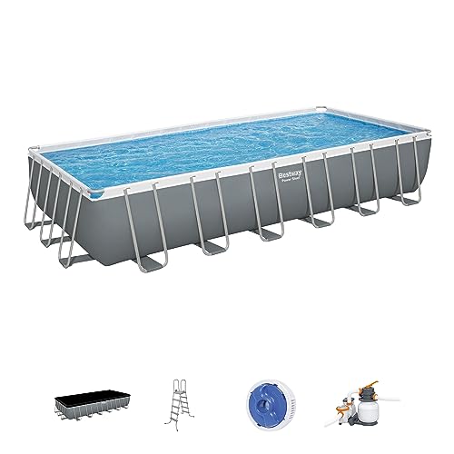 Bestway Power Steel Rectangular Metal Frame Pool Set with Sand Filter Pump Gray