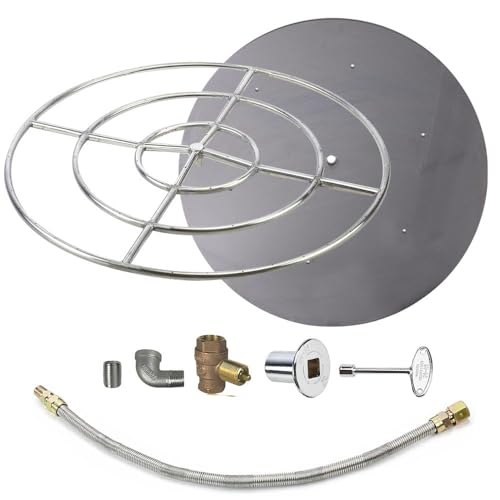 Spotix HPC Match Lit Fire Pit Burner Kit (FPS48HCKIT-PAN-NG-MSCB), Round, 48-Inch Burner, 54-Inch Flat Pan, Natural Gas, Polished Chrome, with Flange, Key, Valve, Flex Line and Fittings