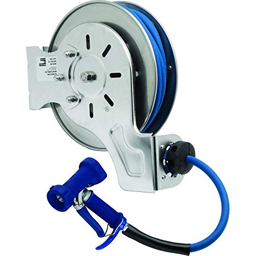 T&S Brass B-7132-05 Open Stainless Steel 3/8-Inch X 35-Feet Hose Reel with Front Trigger Water Gun
