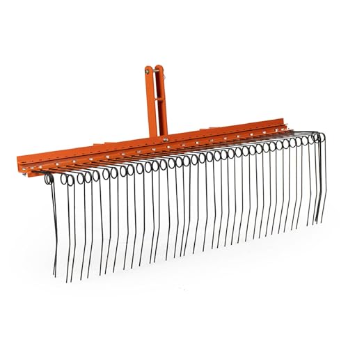 Titan Attachments 3 Point 6 FT Pine Straw Needle Rake for Category 1 Tractors with Coil Spring Tines Orange