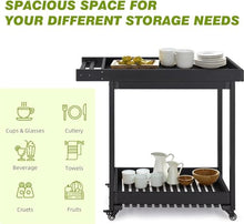 HXYONGN Double-Shelf Grill Table, Portable Trolley with 4 Wheels and Towel Rack, Multifunctional Outdoor Kitchen Cart for Garden and Bar Storage(Black)