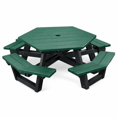 Frog Furnishings Hex Table Bench, Portable Outdoor Table, for All Weather, Backyard, Dining Party, Patio, Also for School, College, Park, Playground, Swimming Pool